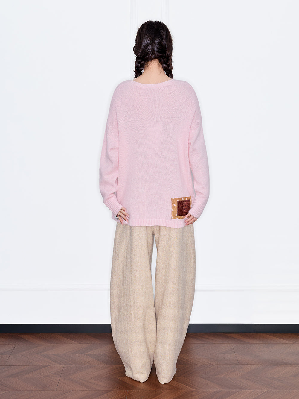 MUKZIN“The Sequence of Deer's Call”Light Blue/Soft Pink Deer Pattern Oversized Fuzzy Knit Sweater