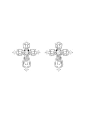MUKTANK×SUN HUNTER Lace cross stud earrings
