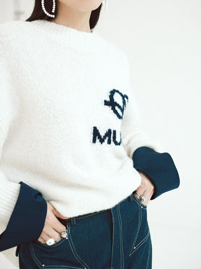 MUKZIN Linglong "Bafang Linglong" detachable Cuffs Crew Neck White Wool Top