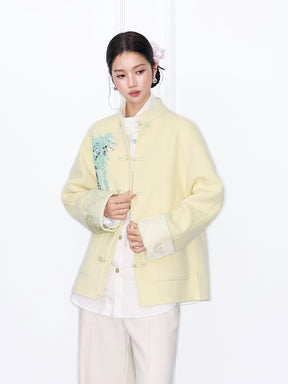 MUKZIN¡°Capsule Collection¡±Chinese Style Tang Suit Jacket, Embroidered Frog Button Wool Blend Coat for Women