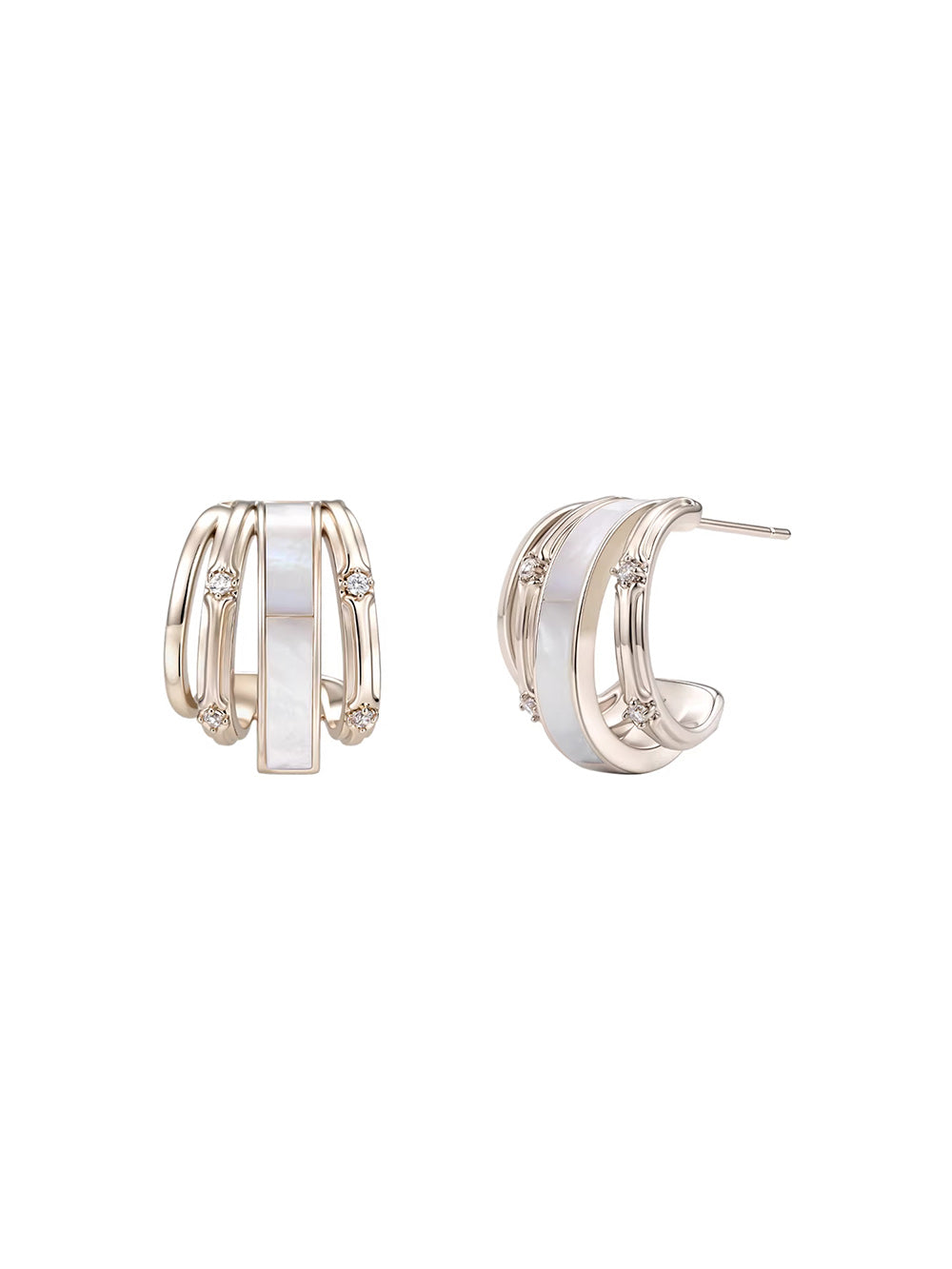 MUKTANK×SUN HUNTER Mother-of-Pearl Iris Four-Ring Hoop Earrings