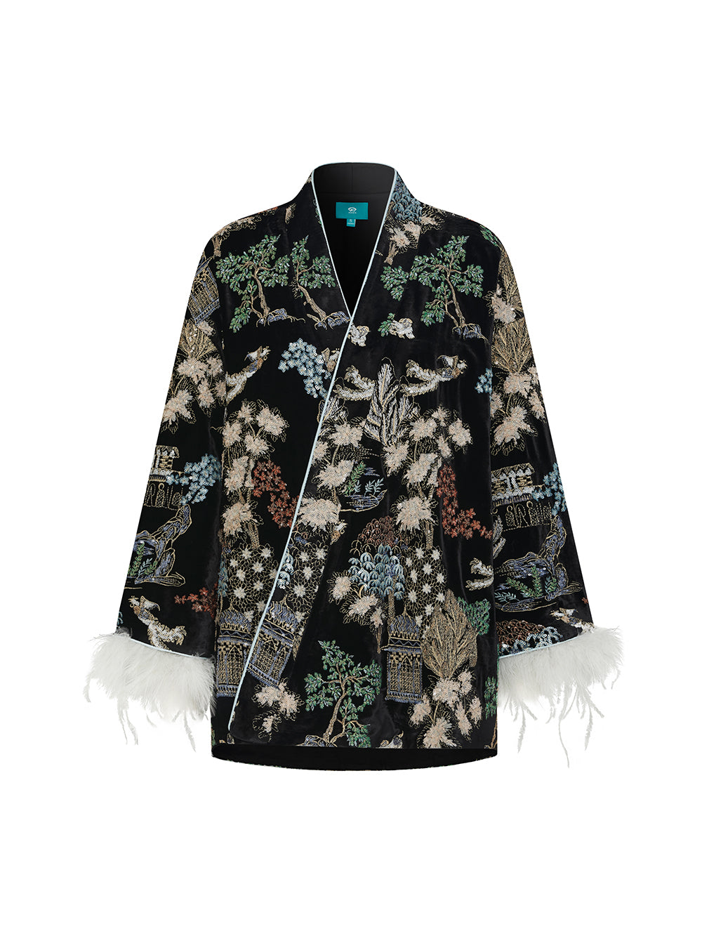 MUKZIN“Capsule Collection”"New Chinese Style Heavy Embroidery Velvet Padded Jacket with Feather Cuffs