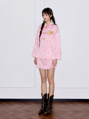 MUKZIN“Capsule Collection”Pink Jacquard Chinese-Style Shorts
