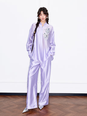 MUKZIN“Capsule Collection”Light Purple New Chinese Style Sequin Embroidered Top