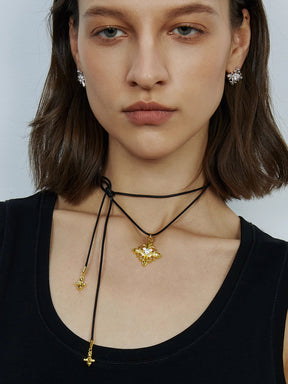 MUKTANK×SUN HUNTER Drawstring Leather Necklace with Iris Design