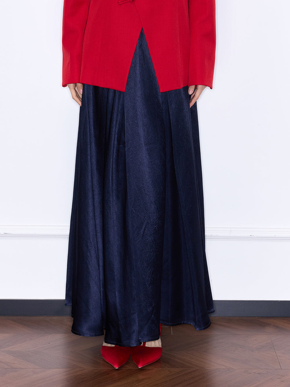 MUKZIN“Capsule Collection”Satin Elastic Waist A-Line Maxi Skirt