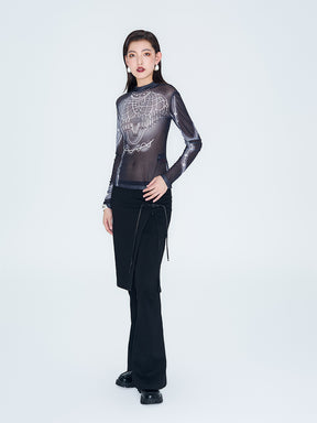 MUKZIN Linglong "Pearl" Printed Base Layer See-through Gauze Top