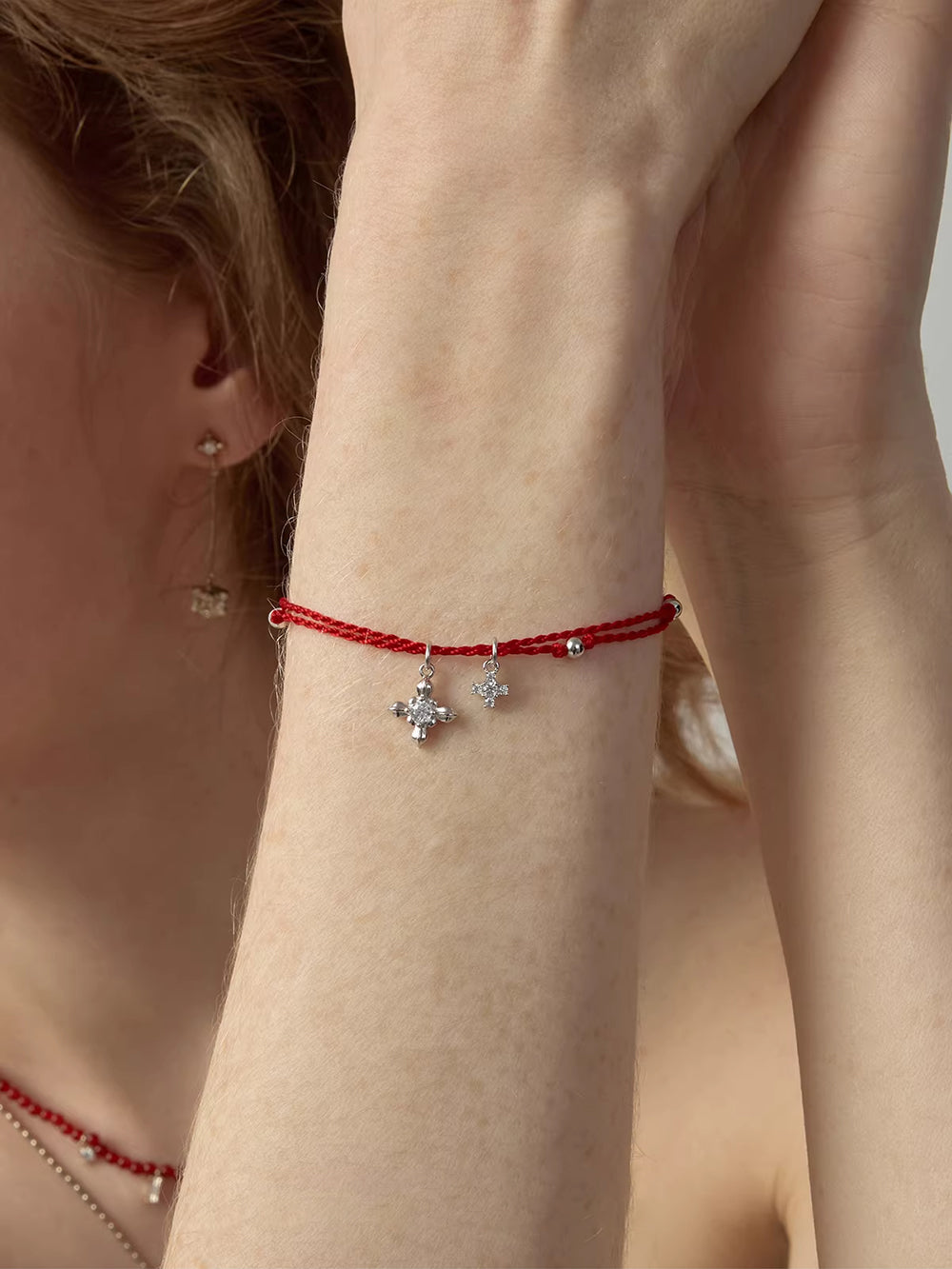 MUKTANK × SUN HUNTER Iris Double Flower Double-Layer Red String Bracelet