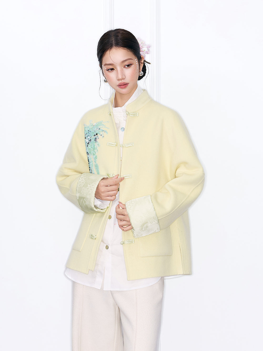 MUKZIN¡°Capsule Collection¡±Chinese Style Tang Suit Jacket, Embroidered Frog Button Wool Blend Coat for Women