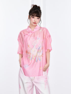 Mukzin "Ode To The New Summer" New Chinese-Style Shirt With Frog Buttons At The Collar And Printed Patterns
