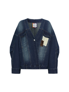 MUKZIN“Realm of Ethereal Mist”Intangible Cultural Heritage Applique - Embroidered Chinese - Style Cross - Collar Denim Jacket