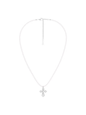 MUKTANK×SUN HUNTER Small lace cross pearl chain
