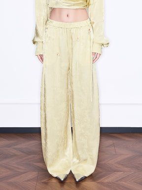 MUKZIN“Realm of Ethereal Mist”High-Waisted Flowy Wide-Leg Pants with Jacquard Pattern