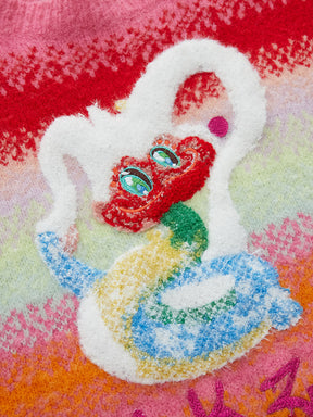 MUKZIN Spring Prelude"Flower Snake Brings Blessings" Short Rainbow Color-blocking Sweater