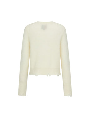 MUKZIN Linglong Long —Snake Embroidery Mohair Blend Sweater (White/Grey)