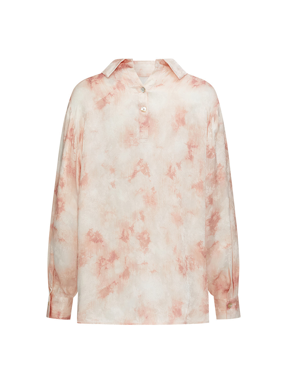 MUKZIN“Realm of Ethereal Mist”European-American Style Silky Draping Pink Gradient Long-Sleeve Shirt with Rhinestones & Slouchy Collar