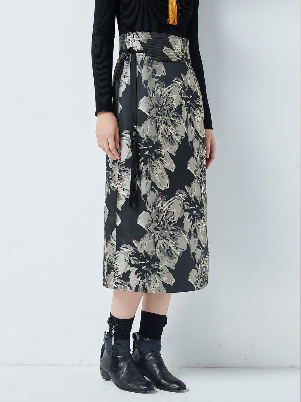 MUKTANK×CUUDICLAB Jacquard Midi Bodycon Skirt