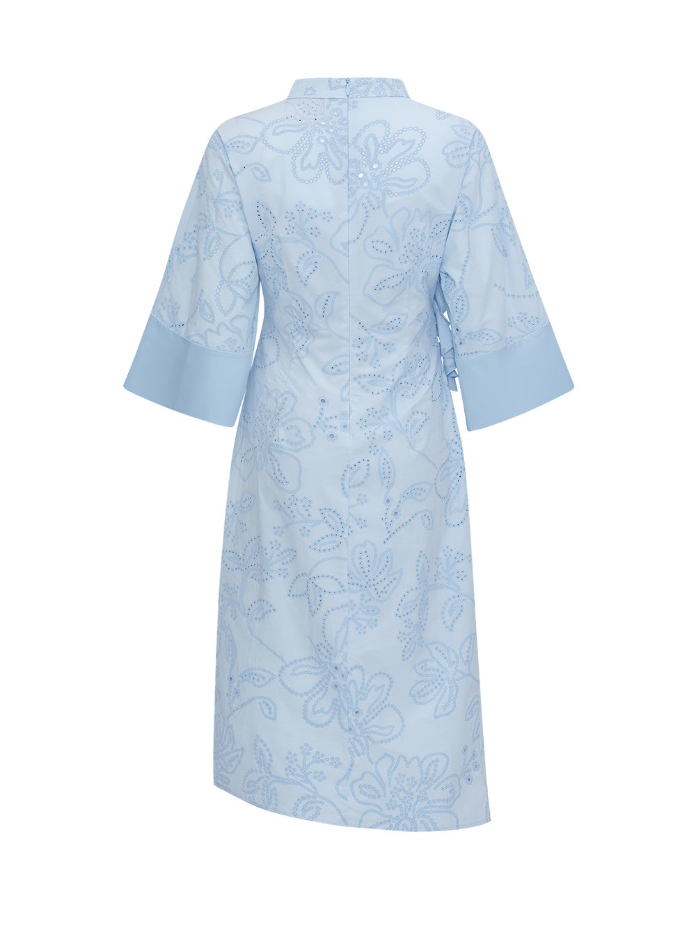 MUKZIN“Realm of Ethereal Mist”National Style Blue Jacquard Pleated Slit Half-sleeve Qipao Dress