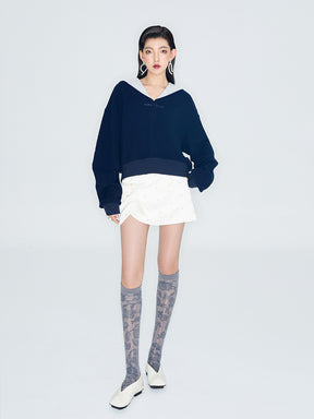 MUKZIN Linglong New Chinese-style Navy Collar Silhouette Sweatshirt