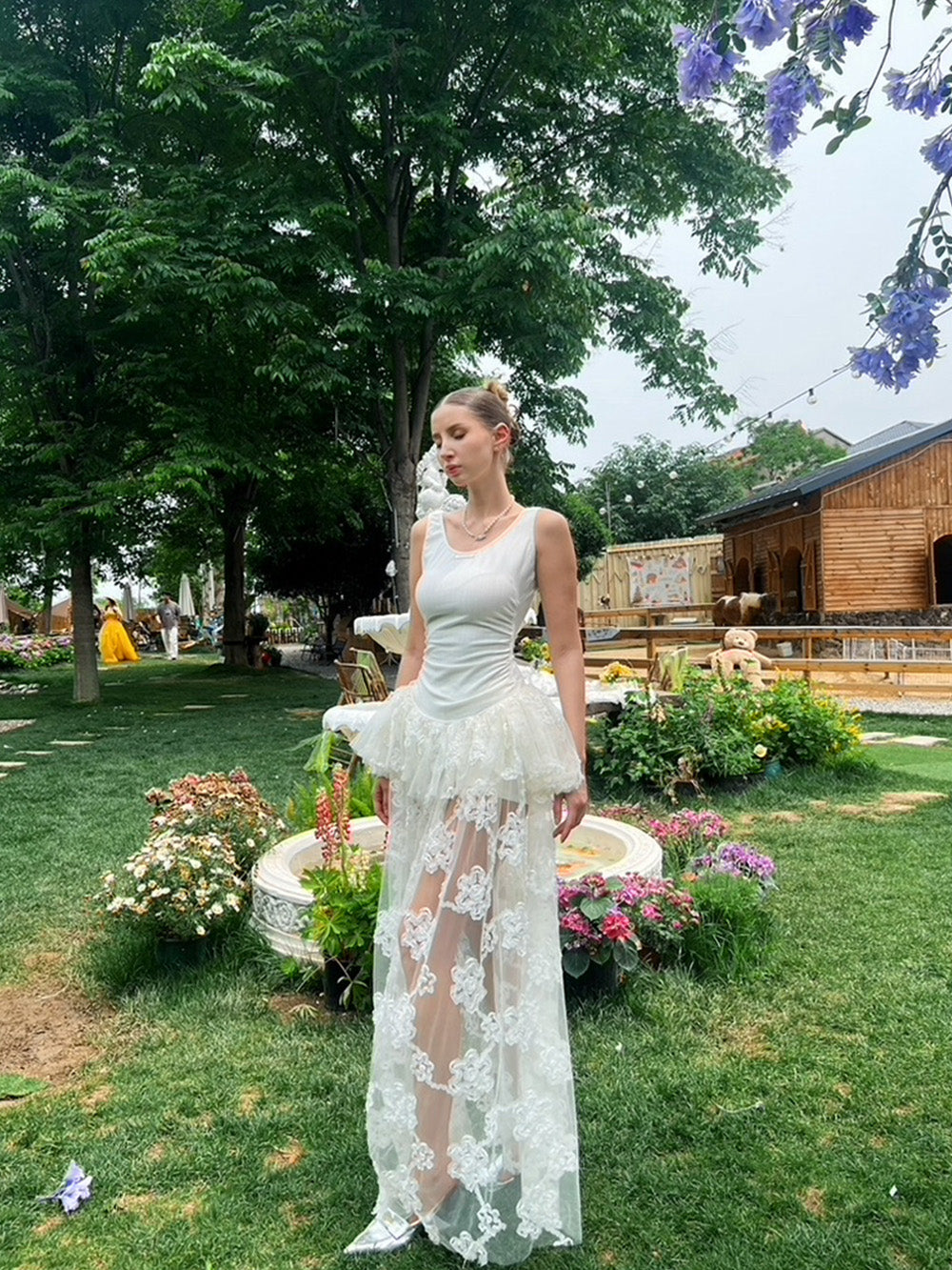 MUKTANK×Jqwention White lace dress