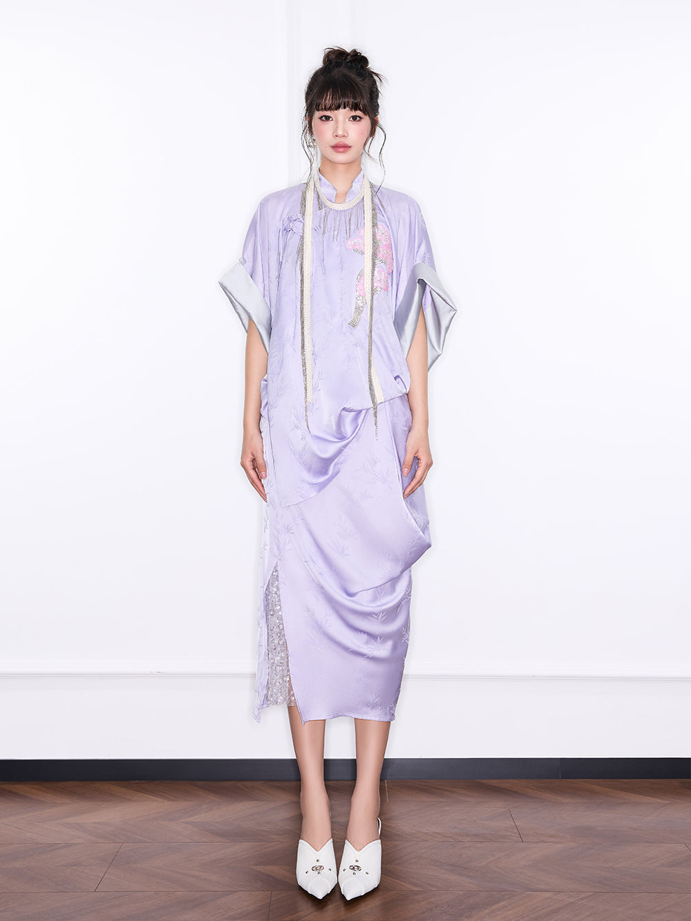 Mukzin "Ode To The New Summer"New Chinese-Style Improved Stand-Up Collar Split Purple Dress