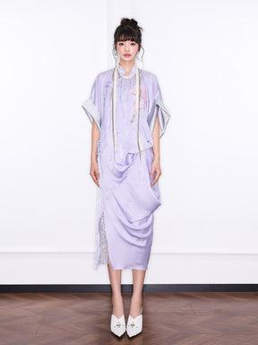 Mukzin "Ode To The New Summer"New Chinese-Style Improved Stand-Up Collar Split Purple Dress