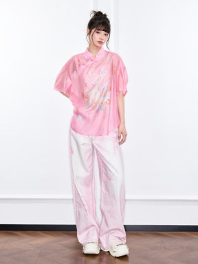 Mukzin "Ode To The New Summer" New Chinese-Style Shirt With Frog Buttons At The Collar And Printed Patterns