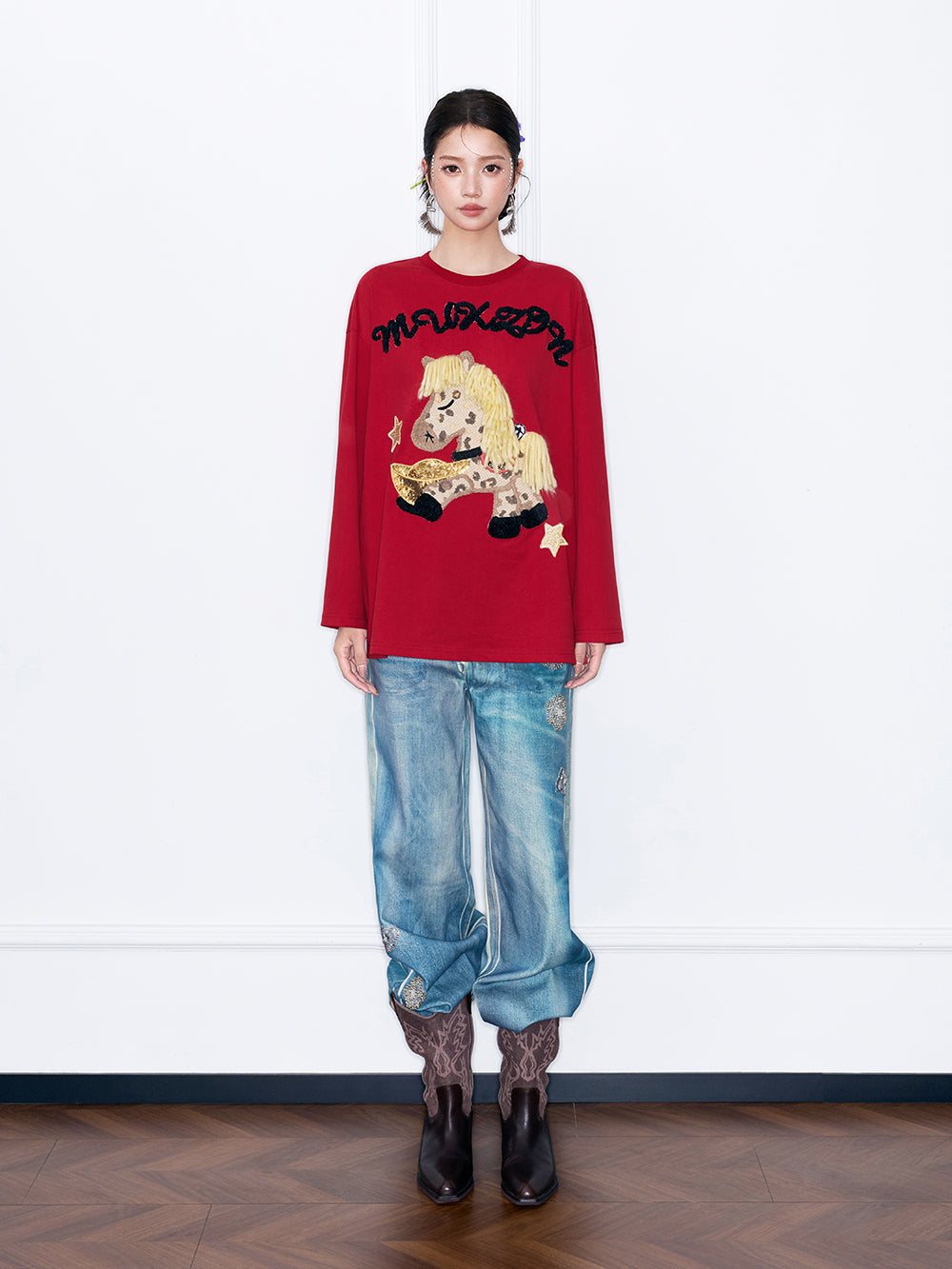 MUKZIN“Capsule Collection”Cute Cartoon Pony Embroidered Long-Sleeve T-Shirt
