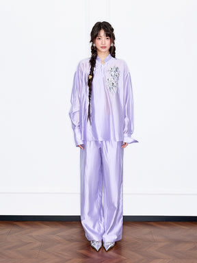 MUKZIN“Capsule Collection”Light Purple Elastic-Waist Casual Pants