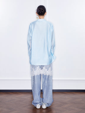 MUKZIN  SpringPrelude "Fortunate Tiger Soaring through Clouds" Loose Stand - collar Translucent Chinese - style Shirt