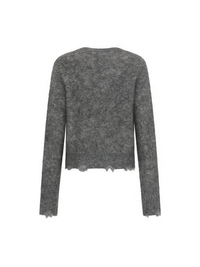 MUKZIN Linglong Long —Snake Embroidery Mohair Blend Sweater (White/Grey)