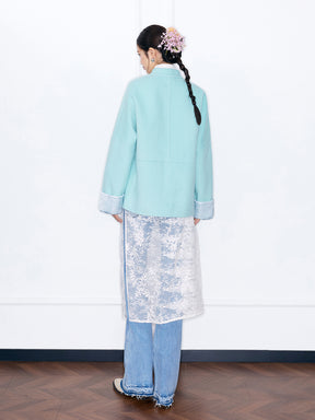 MUKZIN¡°Capsule Collection¡±Chinese Style Tang Suit Jacket, Embroidered Frog Button Wool Blend Coat for Women