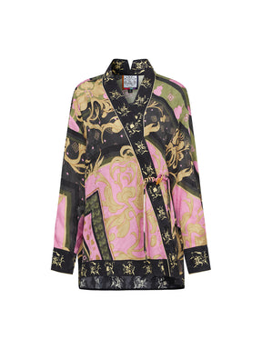 MUKZIN  Spring Prelude"Fu Su" Chinese-style Retro Loose Cross-collar Printed Shirt