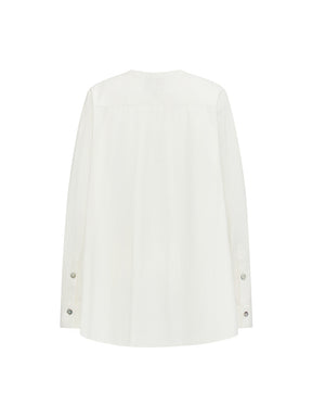 MUKZIN“The Sequence of Deer's Call”White Asymmetrical Placket Button Decor Badge Oversized Jacquard Shirt