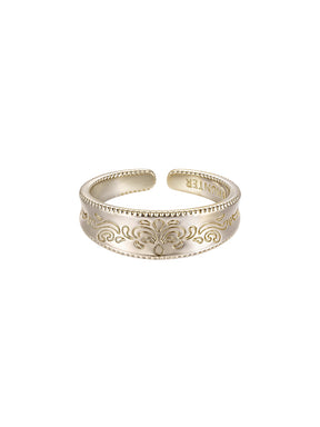 MUKTANK×SUN HUNTER Embossed Iris Flower Wide Band Ring