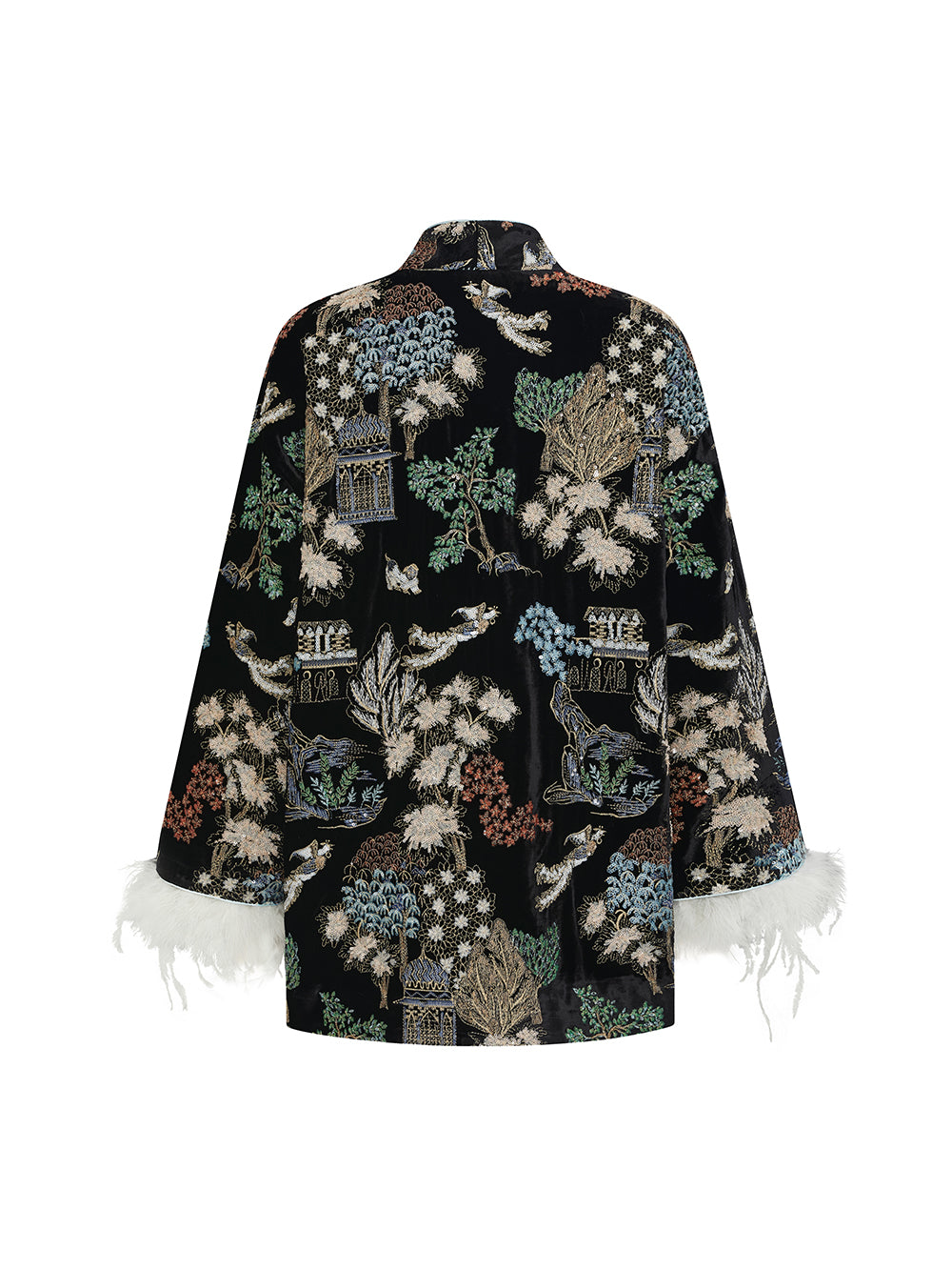 MUKZIN“Capsule Collection”"New Chinese Style Heavy Embroidery Velvet Padded Jacket with Feather Cuffs