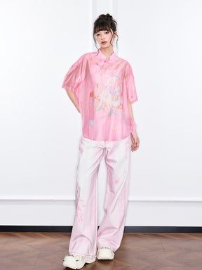 Mukzin "Ode To The New Summer" New Chinese-Style Shirt With Frog Buttons At The Collar And Printed Patterns
