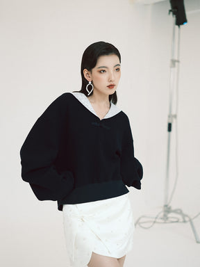 MUKZIN Linglong New Chinese-style Navy Collar Silhouette Sweatshirt