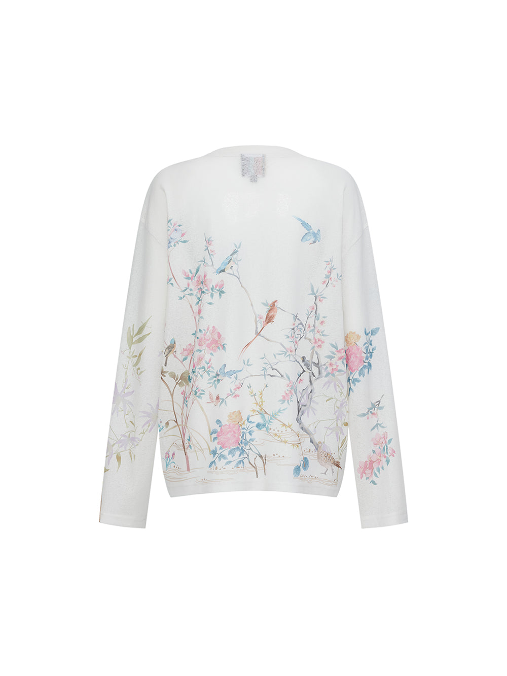 MUKZIN SpringPrelude “Dotting Spring Branches”Loose Round - neck Chinese - style Printed Knitted Long - sleeve Shirt