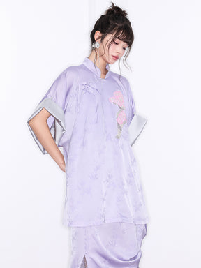 Mukzin "Ode To The New Summer"New Chinese-Style Improved Stand-Up Collar Split Purple Dress