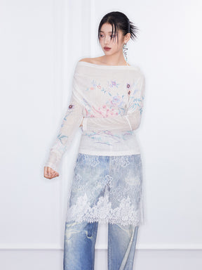 MUKZIN  SpringPrelude“A Dream in the Curtain”Lace Patchwork Wide-leg Jeans