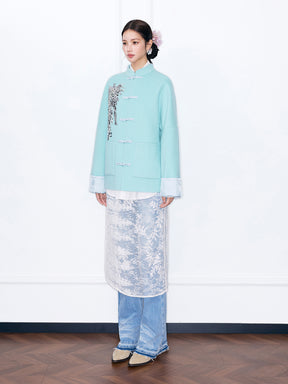 MUKZIN¡°Capsule Collection¡±Chinese Style Tang Suit Jacket, Embroidered Frog Button Wool Blend Coat for Women