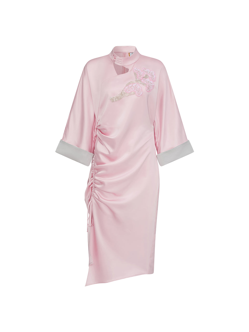 MUKZIN SpringPrelude“Wind in the Pines” New Chinese-style Satin Cheongsam Skirt with Waist Gathers