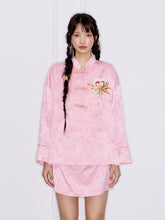 MUKZIN“Capsule Collection”Pink Jacquard Frog Button Jacket with Floral Embroidery, Loose Short Style