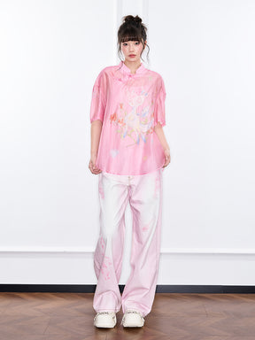 Mukzin "Ode To The New Summer" New Chinese-Style Shirt With Frog Buttons At The Collar And Printed Patterns