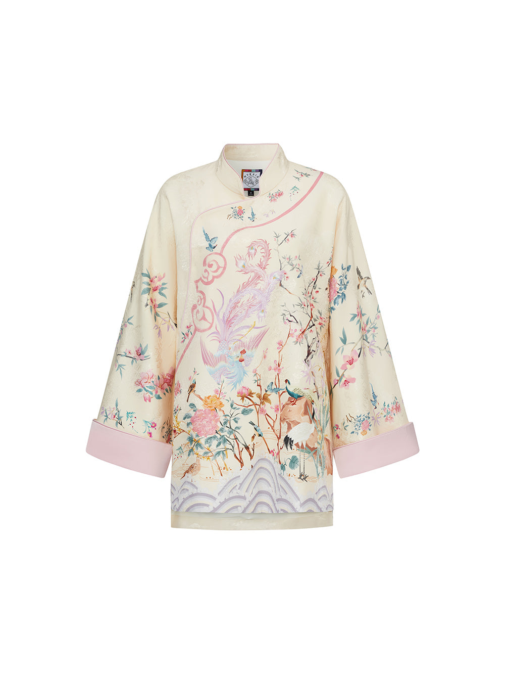 MUKZIN  Spring Prelude"Startling Swan Goose" Satin Printed Neo Chinese Style Cloak