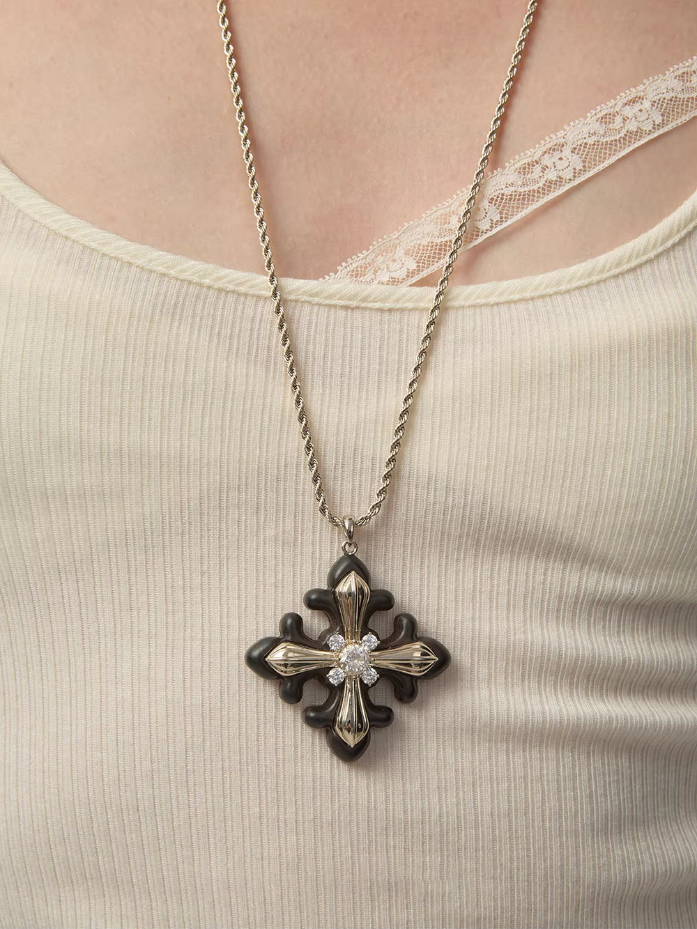 MUKTANK×SUN HUNTER Long Wooden Metal Iris Chain Necklace