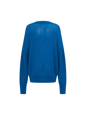 MUKZIN Linglong "Time Machine" Silhouette Crew Neck Cartoon Knit Blue Sweater