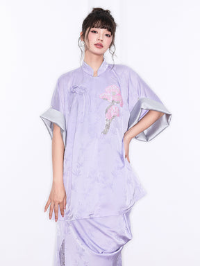 Mukzin "Ode To The New Summer"New Chinese-Style Improved Stand-Up Collar Split Purple Dress