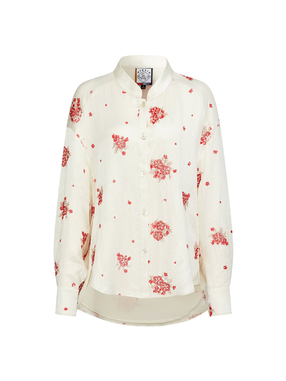 MUKZIN“Capsule Collection”Exquisite Red Floral Retro-style Stand-up Collar Off-white Shirt